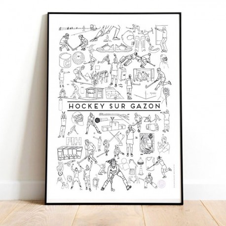 Affiche illustrée hockey sur gazon 30x40