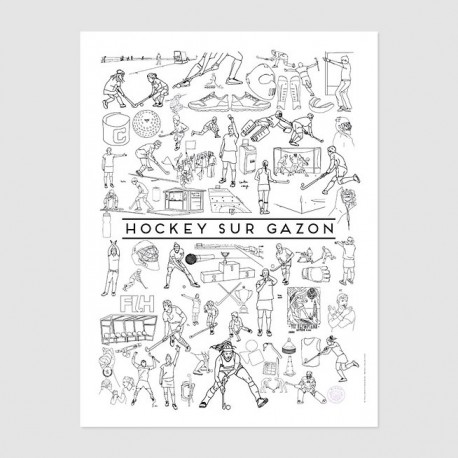 Affiche illustrée hockey sur gazon 30x40